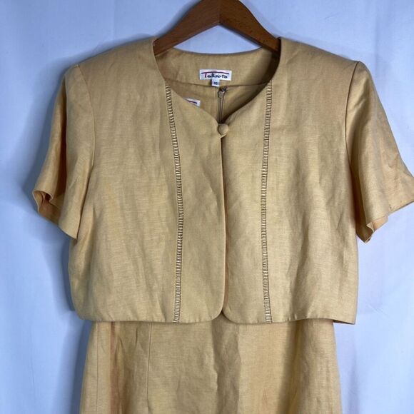Talbots Vintage Yellow 2 Piece Set Sheath Dress & Blazer Linen Blend Size 10 - Picture 5 of 11